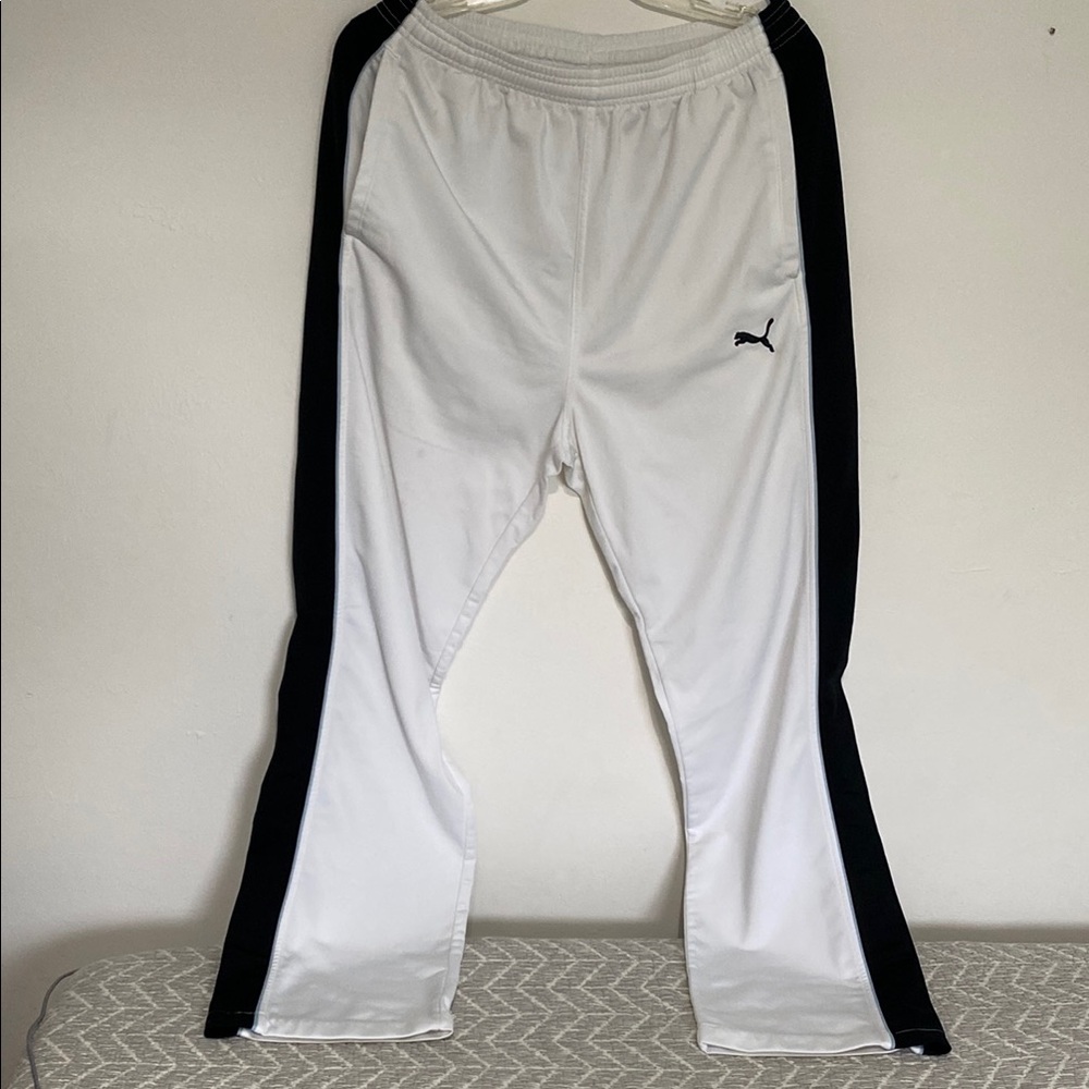 Puma White and Black Sweatpants with Elastic Waistband